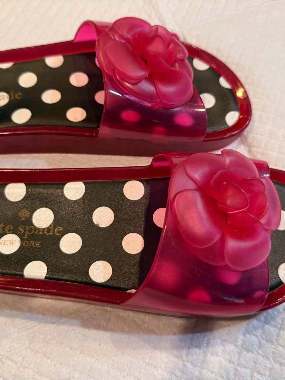 kate spade Red Polka Dot Camellia Slide Sandals